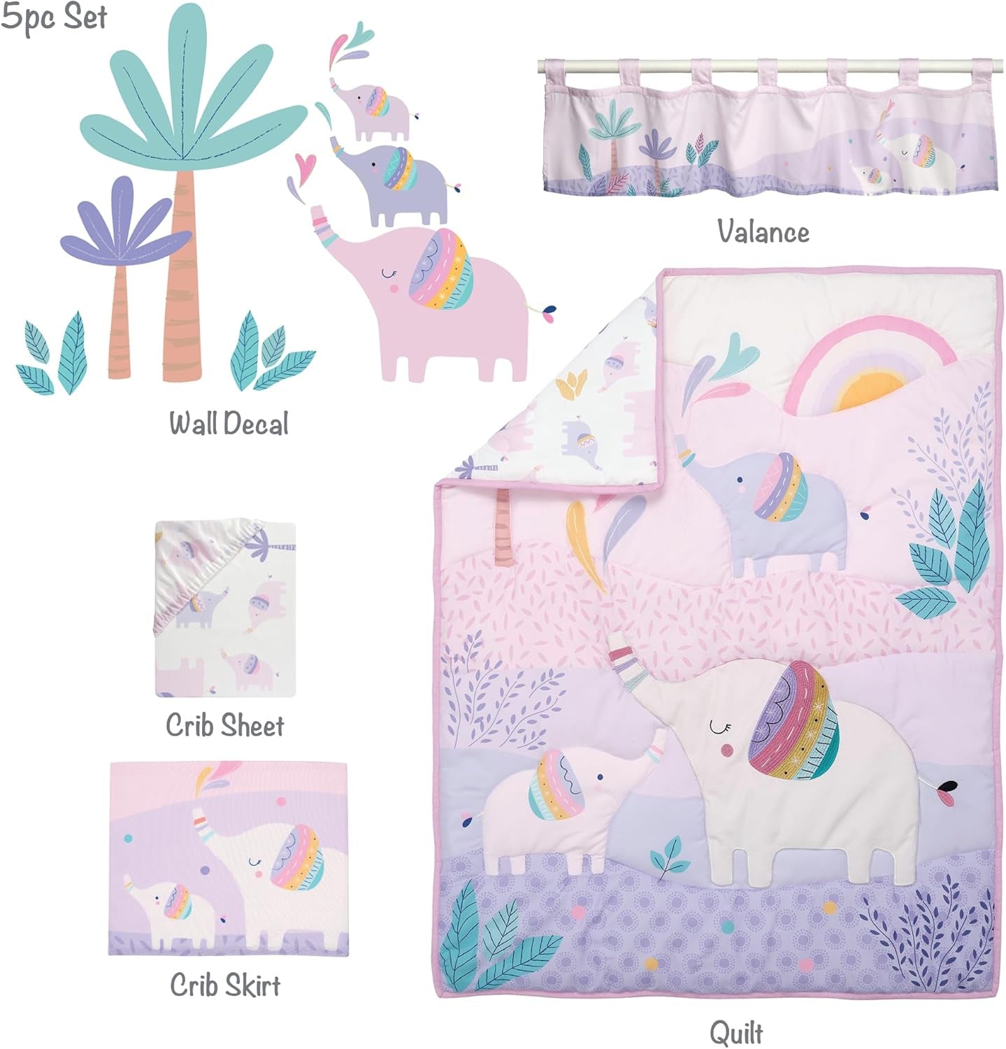 Bedtime Originals Elephant Dreams 5-Piece Nursery Baby Crib Bedding Set