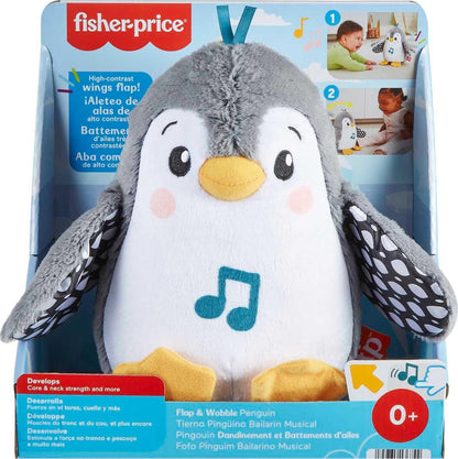 Fisher-Price Baby Tummy Time Toy Flap & Wobble Penguin, Plush with Music & Motion for Sensory Play Newborns Ages 0+ Months