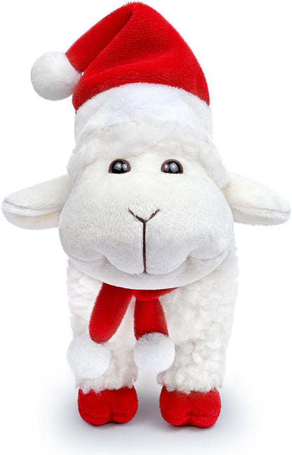 Tiny Heart Cute Lamb Plush Toy 18Cm/7”, Stand Cuddly Stuffed Animal Christmas Sheep Plush Toy, Super Soft Sheep Plush Home Decoration Animal Toys, Gift for Friends and Kids Red