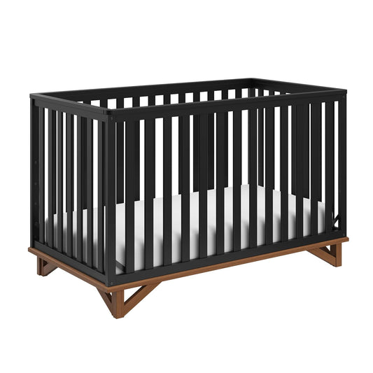 Storkcraft Santa Monica 5-In-1 Convertible Crib (Black with Vintage Driftwood) – GREENGUARD Gold Certified, Modern Design, Two-Tone Baby Crib, Converts to Toddler Bed, Daybed and Full-Size Bed