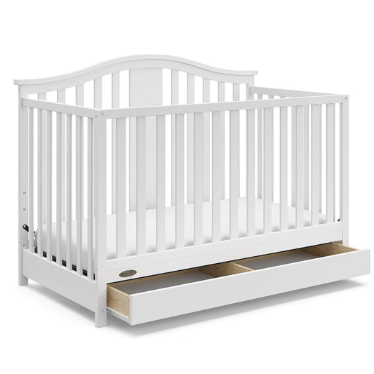 Graco Solano 4-In-1 Convertible Crib with Drawer Combo (White) – GREENGUARD Gold Certified, Includes Full-Size Nursery Storage Drawer, Converts to Toddler Bed and Full-Size Bed