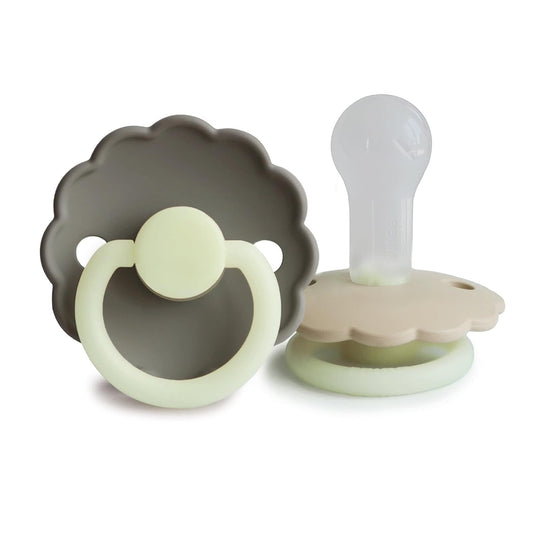 FRIGG Daisy Night Silkysoft Silicone Baby Pacifier | Made in Denmark | Bpa-Free (Portobello/Croissant, 6-18 Months)