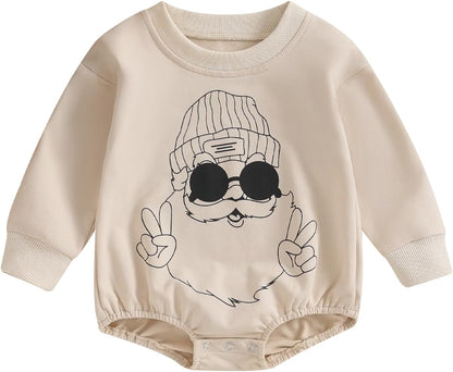 Baby Girl Boy Christmas Clothes Letter Print Sweatshirt Romper Infant Long Sleeve Bubble Romper Winter Outfit