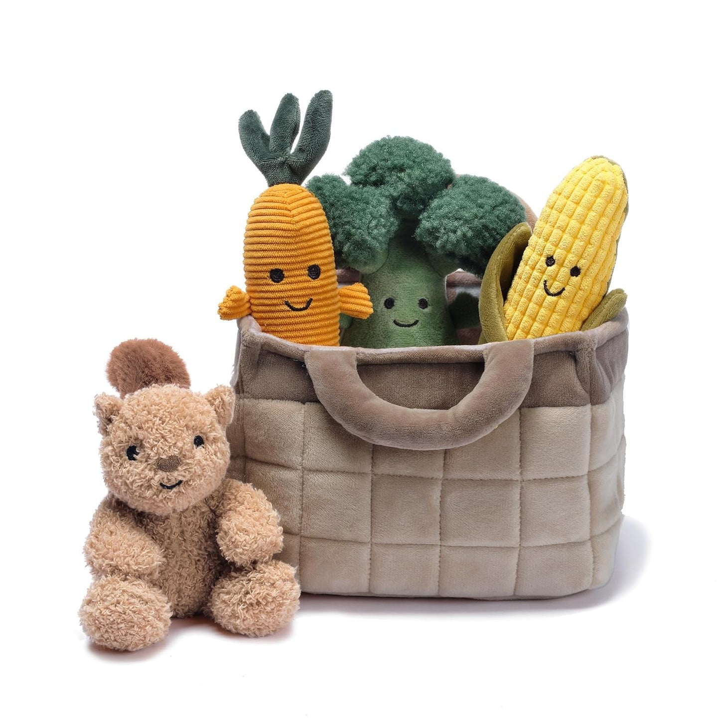 Lambs & Ivy Plush Veggie Basket Play Set with Interactive Stuffed Vegetable Toys