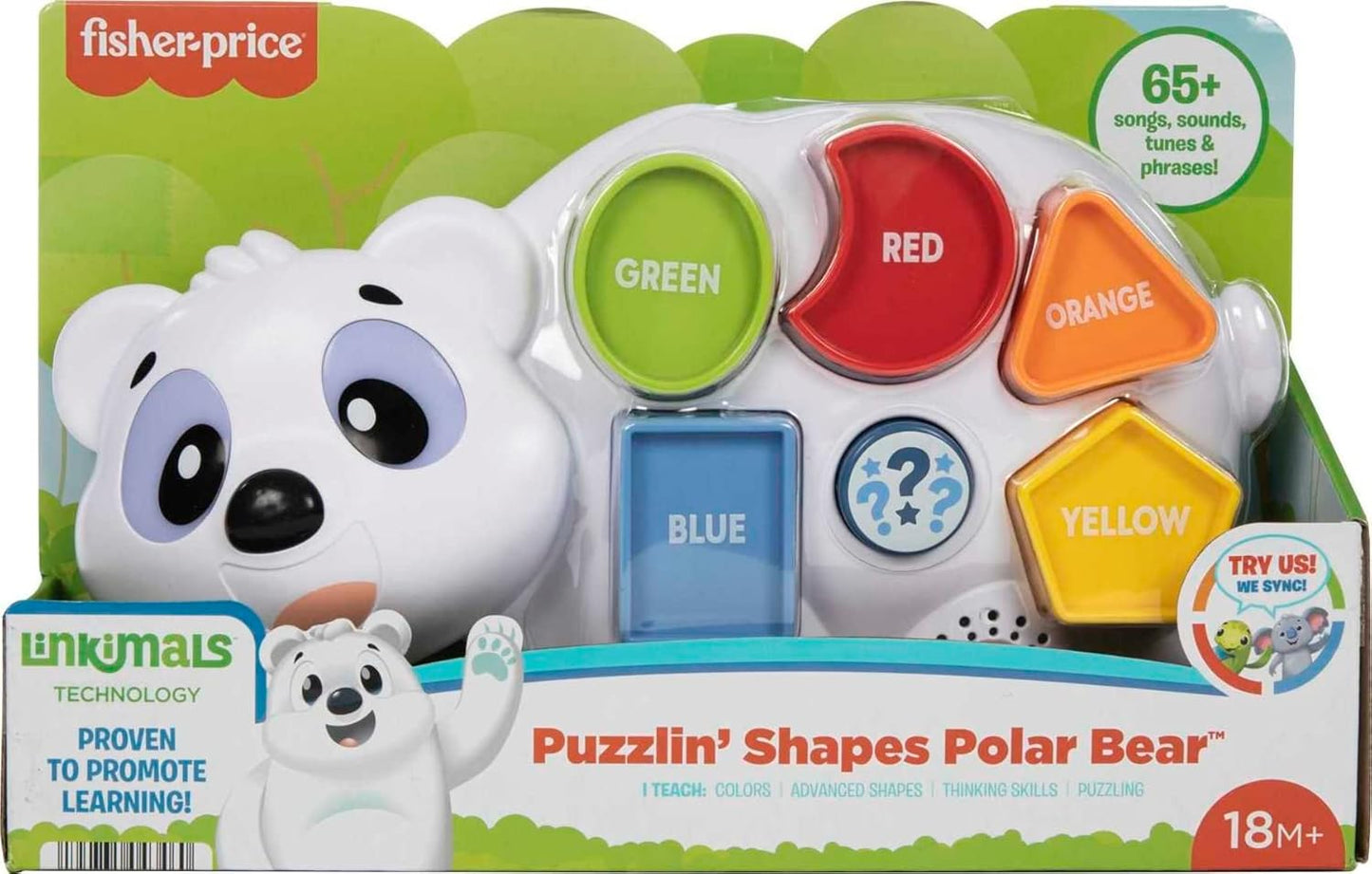 Fisher-Price Toddler Learning Toy Linkimals Puzzlin’ Shapes Polar Bear with Lights & Music for Kids Ages 18+ Months, Compatible Only with Linkimals Items