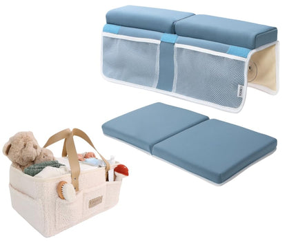 Bath Kneeler and Elbow Rest Pad (Blue) & Sherpa Baby Diaper Caddy Bundle