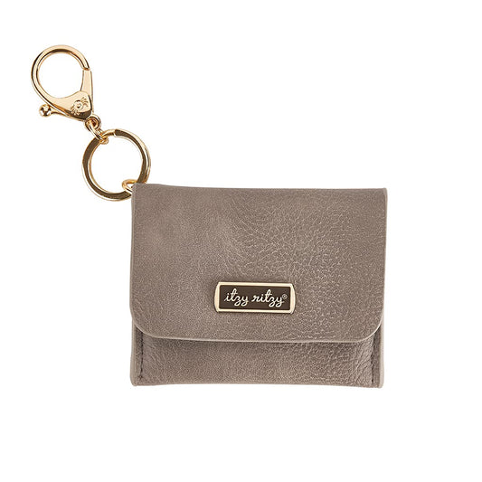 Itzy Ritzy – Itzy Mini Wallet Card Holder & Key Chain Charm; Can Clip to Diaper Bag, Purse, Travel Bag or Keychain; Taupe