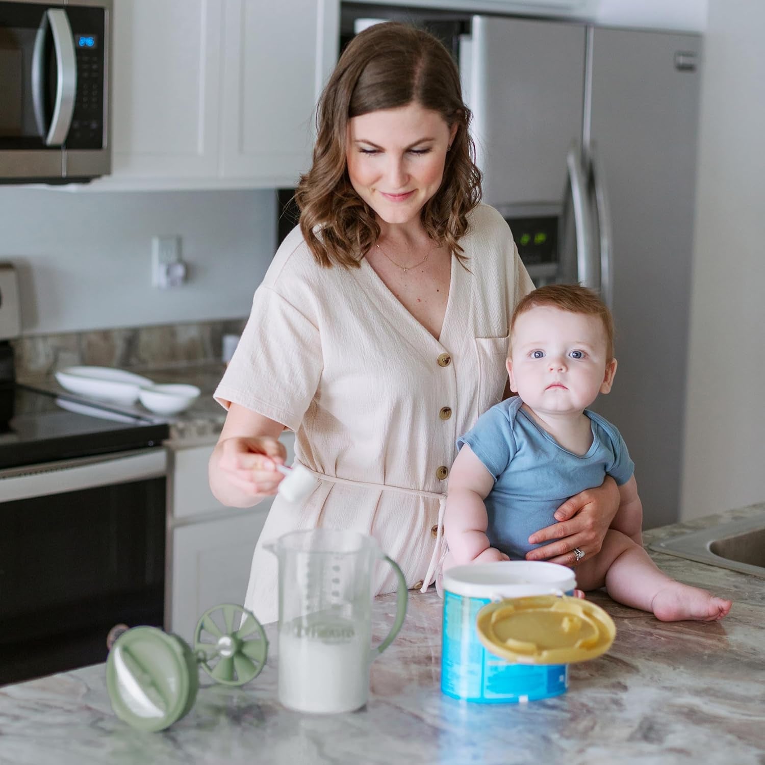 Dr. Brown'S Baby Formula Mixing Pitcher with Adjustable Stopper, Locking Lid, & No Drip Spout, 32Oz, BPA Free, Olive