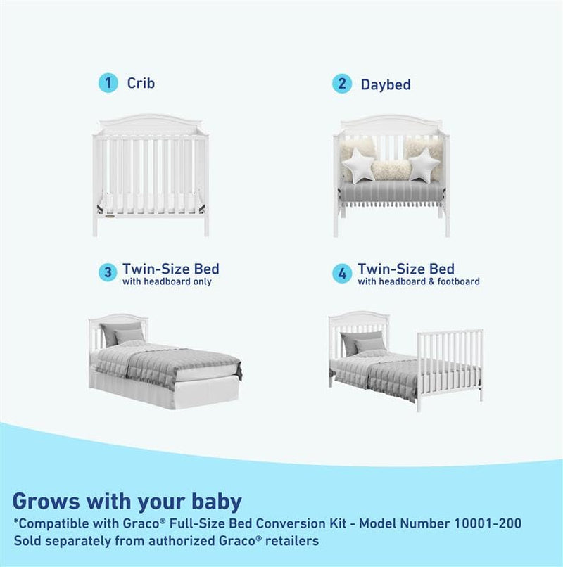 Graco Stella 4-In-1 Convertible Mini Crib with Bonus Mattress (White) – Includes Bonus 2.50 Inch Thick Mattress with Water-Resistant Cover, Converts to Twin Bed with Headboard and Footboard