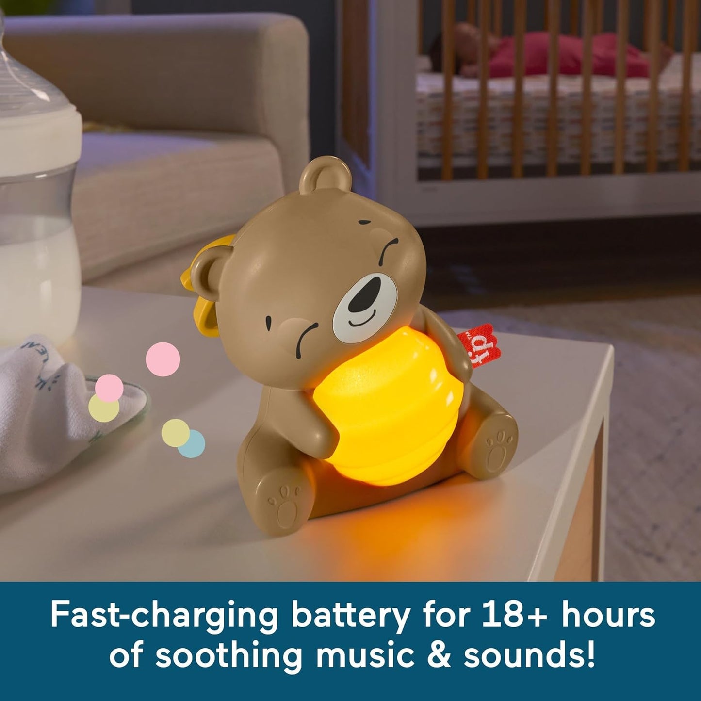 Fisher Price Baby Toy Beary Soothing Portable Sound Machine with Music, Night Light & Customizable Timer for Newborns 0+ Months