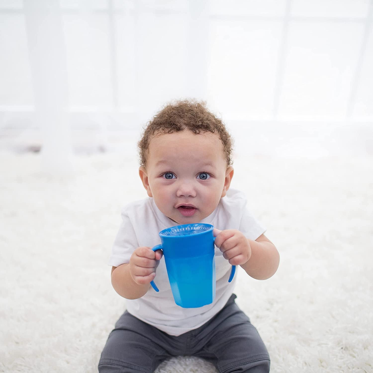 Dr. Brown’S Designed to Nourish Soft-Grip Spoon and Fork Set, Scoop-A-Bowl, Baby and Toddler Food and Cereal Bowls and Milestones™ Cheers360™ Training Sippy Cups with Handles, BPA Free, Blue, 7Oz, 6M+