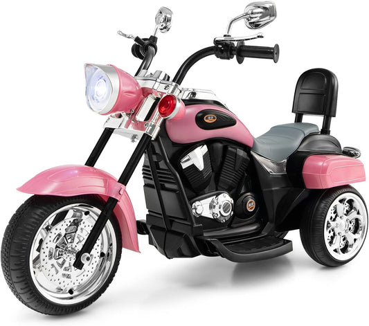 Costzon Kids Ride on Chopper Motorcycle, 6 V Battery Powered Motorcycle Trike W/Music, Headlight, Forward/Reverse Switch, ASTM Certification, 3 Wheel Ride on Toys for Boys Girls Gift (Pink)