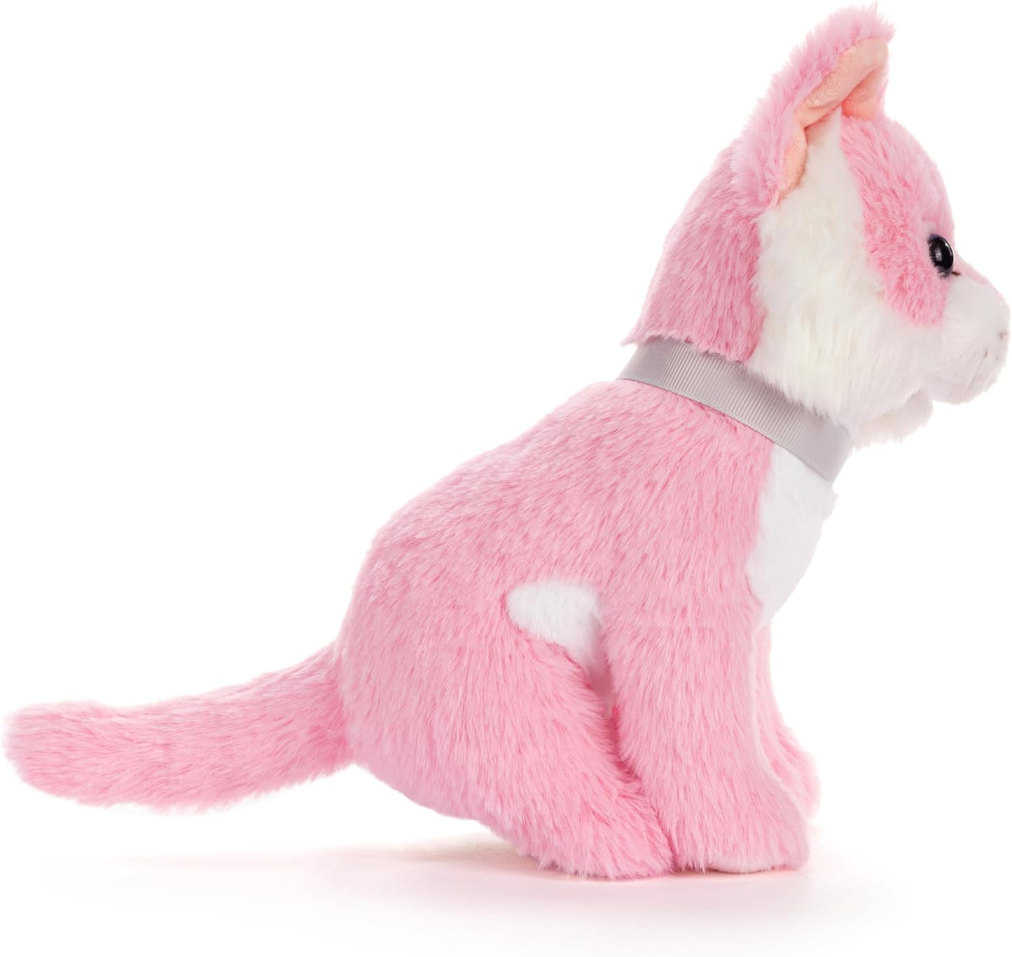 DEMDACO Animalcraft 10 X 9 Inch Polyester Cuddly, Soft Plush, Toy, Stuffed Animal, Pink and White, Cat