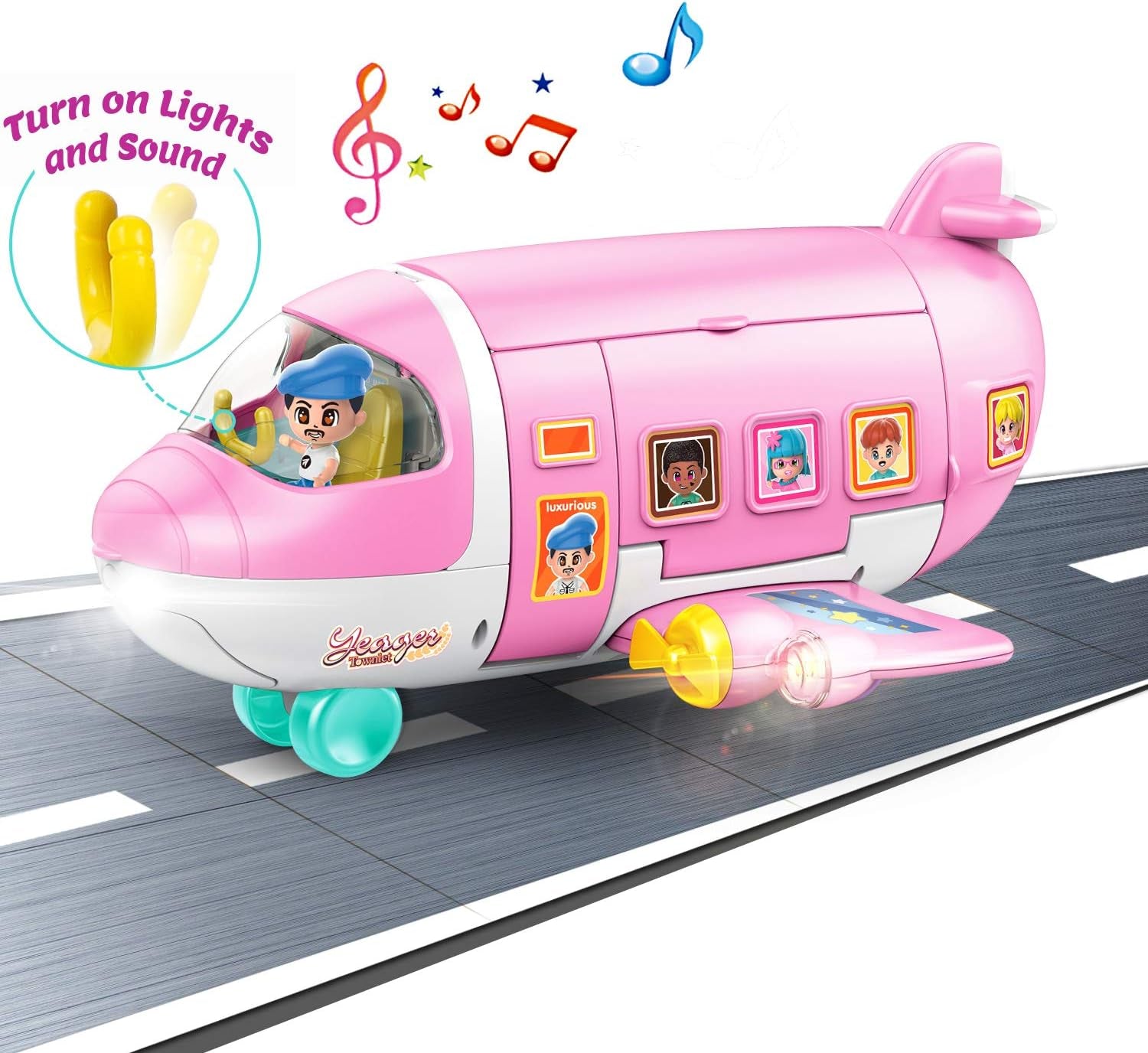 Iplay, Ilearn Airplane Doll House Playset, Girls Dollhouse Pretend Play Set, Toddler Pink Dream Jet Plane Toy Accessory W/ 5 Mini People Furniture, Imaginative Birthday Gifts for 3 4 5 6 Year Old Kid