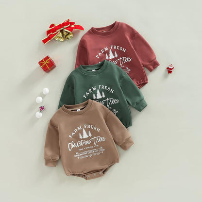 My First Christmas Outfit Baby Girl Boy Letter Bubble Romper Oversized Onesie Sweatshirt Fall Winter Clothes