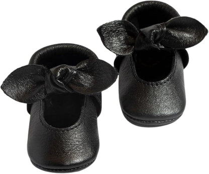 Freshly Picked Knotted Bow Baby Girl Shoes Soft Sole or Hard Sole, Premium Leather Baby Shoes Handmade in Utah, Infant to Toddler Sizes