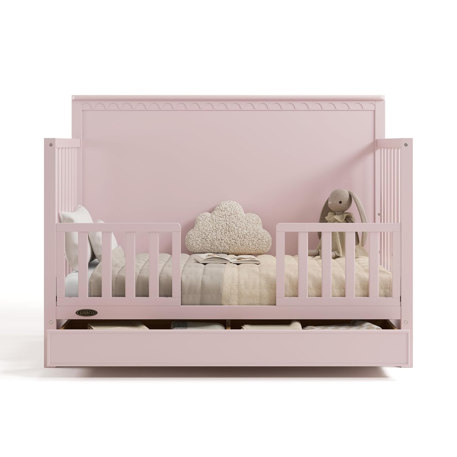 Graco Sasha 5-In-1 Convertible Crib with Storage Drawer (Blush) – GREENGUARD Gold Certified Baby Crib Crafted from Wood, Converts to Toddler Bed, Daybed, and Full-Size Bed