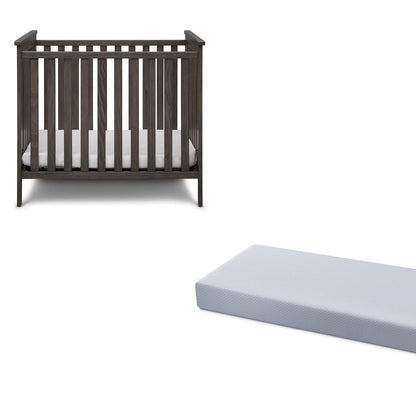 Simmons Kids Monterey Mini Crib, Rustic Gray + Quiet Nights Breathable 4-Inch Mini Crib Mattress with Removable/Machine Washable Cover (Bundle)