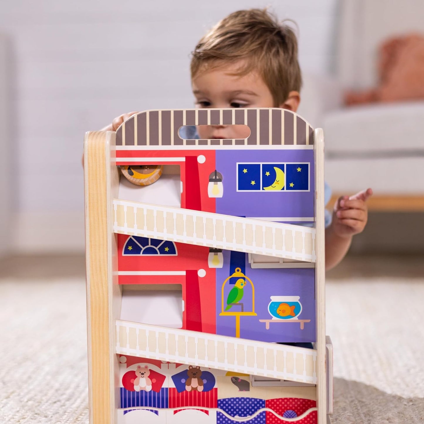 Melissa & Doug GO Tots Wooden Town House Tumble with 6 Disks - FSC Certified