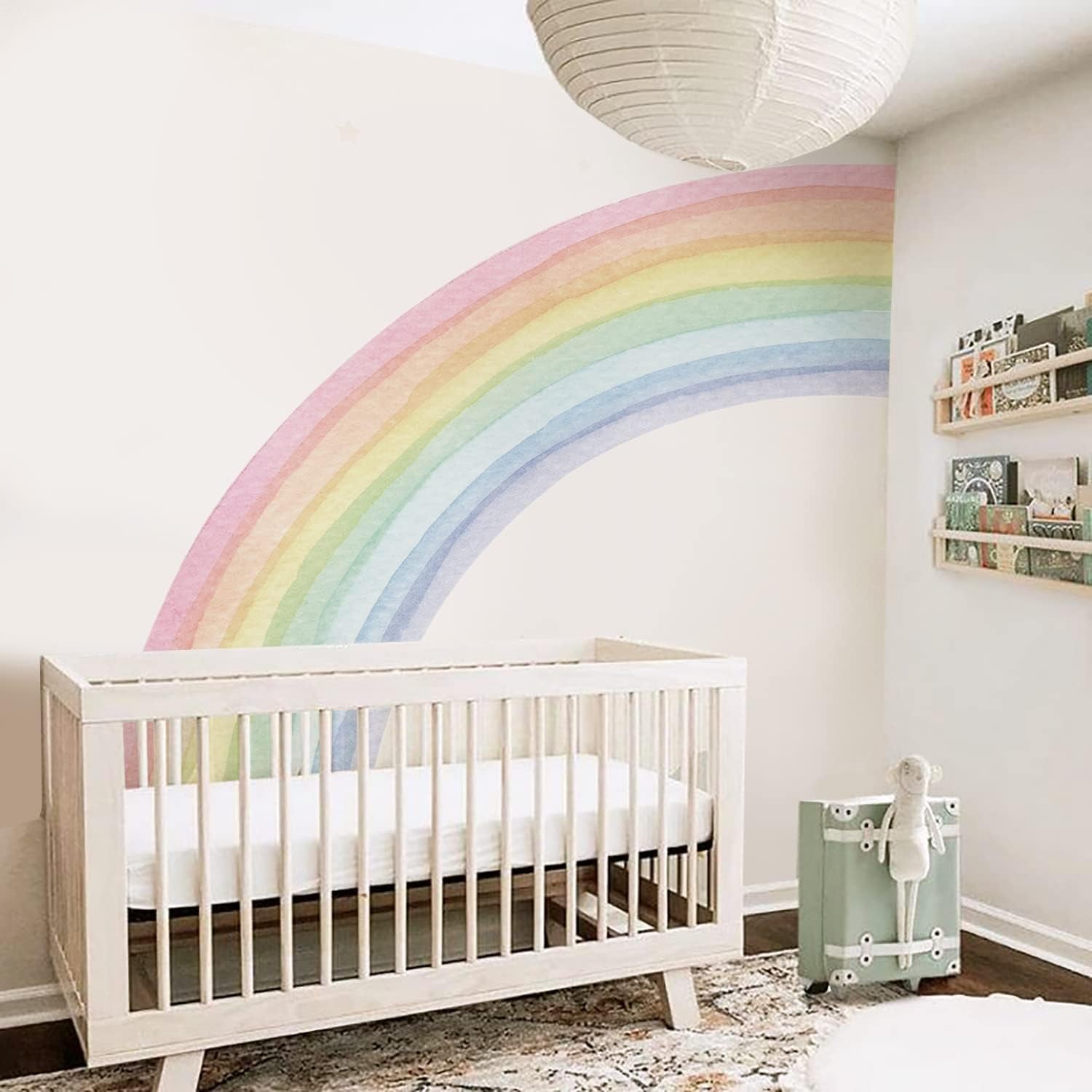 Funlife Vinyl Large Rainbow Wall Mural Stickers Peel and Stick, Precut Giant Vibrant Watercolor Rainbow Wall Decals for Girls Bedroom Kids Nursery Room Playroom, 94.49" X 55.12"