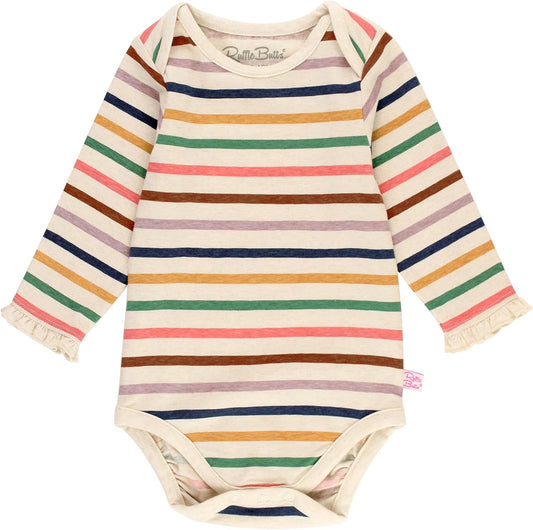 Sunrise Rainbow Stripe Knit Long Sleeve Ruffle Bodysuit - 0-3M