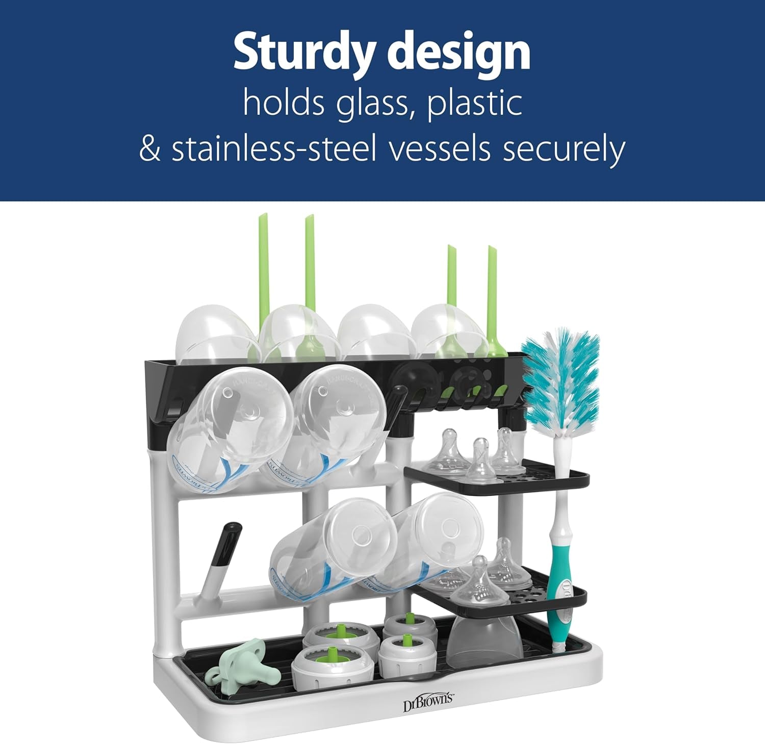 Dr. Brown'S Drying Tower, Stand-Up Drying Rack, Countertop Baby Bottle Drying with Organized Storage for Baby Essentials, Space Saving Vertical Rack