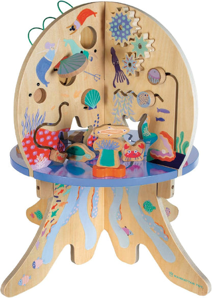 Manhattan Toy Deep Sea Adventure Wooden Toddler Activity Center with Clacking Clams, Spinning Gears, Gliders and Bead Runs