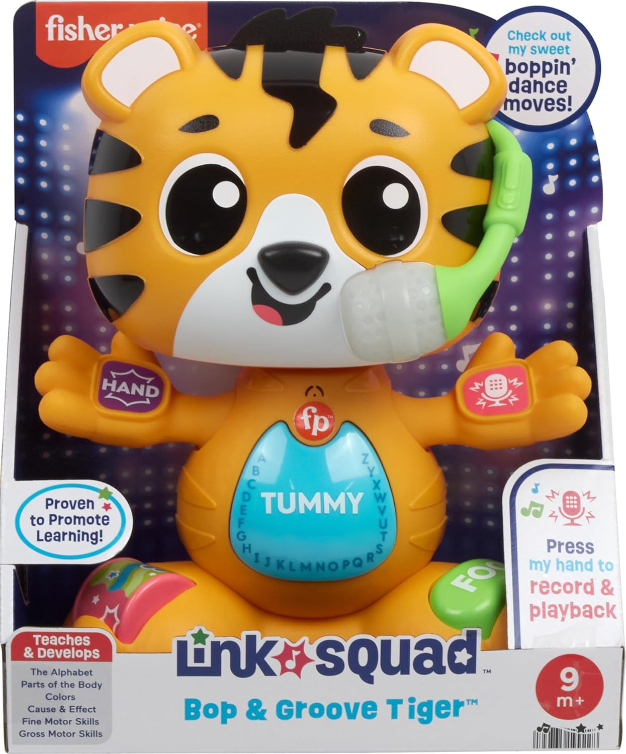 Fisher-Price Baby Learning Toy Link Squad Bop & Groove Tiger with Music & Lights for Ages 9+ Months, Compatible Only with Link Squad Items