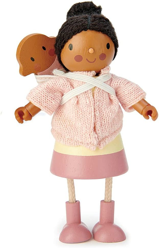 Tender Leaf Toys - Mrs. Forrester and the Baby - Detailed Wooden Doll with Flexible Arms and Legs for Dollhouse - Encourage Creative and Imaginative Play for Children - Age 3+