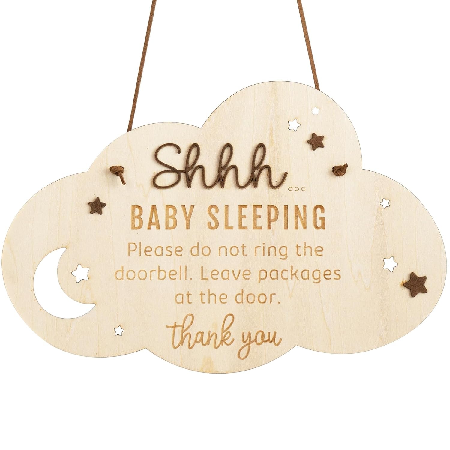 Chippi & Co Shh Baby Sleeping Sign for Front Door, Wooden Do Not Ring Doorbell Sign for Font Door, Baby Room, Fathers Day Gifts for New Dad, Expecting Dad, Christmas Gifts for Mom to Be (Baby Sleepinng Sign)