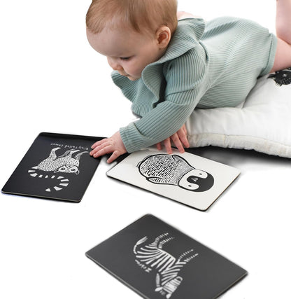 Wee Gallery Black and White Animal Art Cards for Babies, Durable High Contrast Vision Cards, Brain Development Educational Learning Tool for Newborn, Infant, Baby, Toddler - Woodland Animals