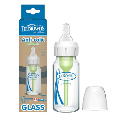 Dr. Brown'S Natural Flow Anti-Colic Options+ Narrow Glass Baby Bottle, 4 Oz/120 Ml, with Level 1 Slow Flow Nipple, 1 Pack, 0M+