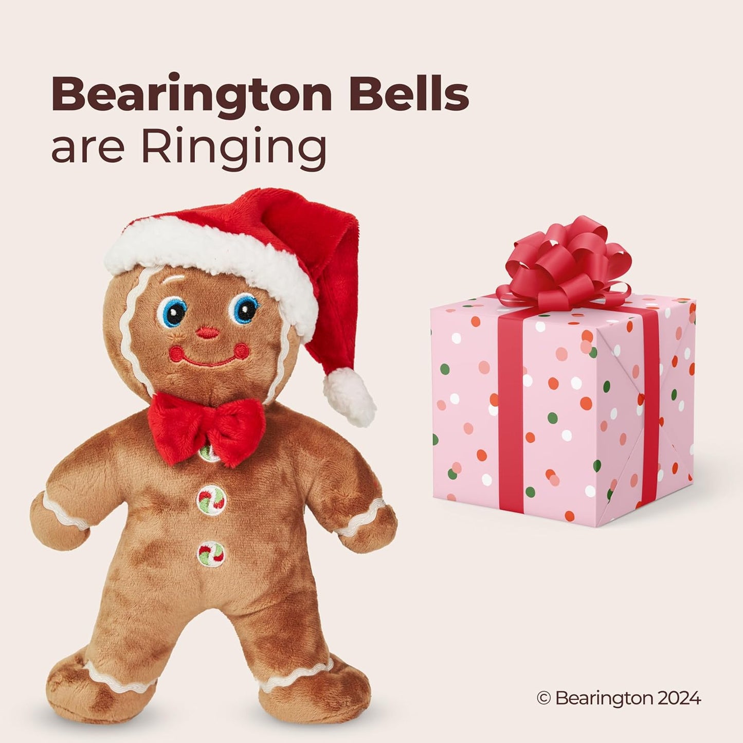 Bearington Collection Jolly Ginger - Gingerbread Christmas Decor, 10 Inch, Gingerbread Man Plush Christmas Decorations Indoor