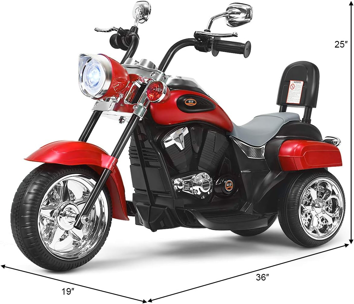 Costzon Kids Ride on Chopper Motorcycle, 6 V Battery Powered Motorcycle Trike W/Horn, Headlight, Forward/Reverse Switch, ASTM Certification, 3 Wheel Ride on Toys for Boys Girls Gift (Red)