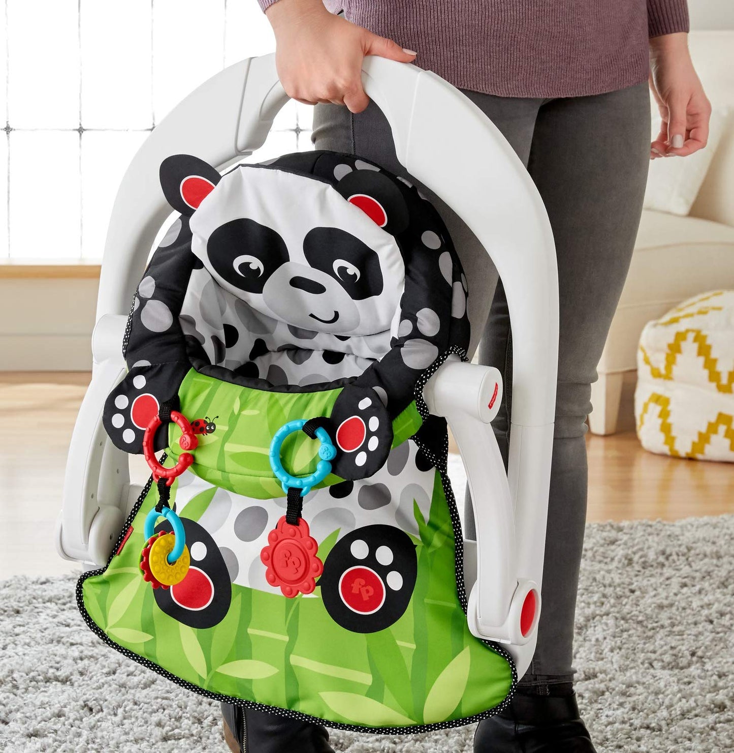 Fisher-Price Portable Baby Chair Sit-Me-Up Floor Seat with Developmental Toys and Crinkle & Squeaker Seat Pad, Panda Paws