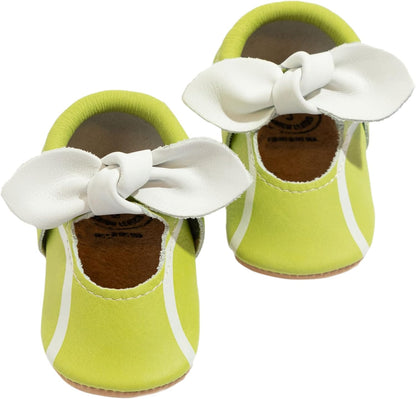 Freshly Picked Knotted Bow Baby Girl Shoes Soft Sole or Hard Sole, Premium Leather Baby Shoes Handmade in Utah, Infant to Toddler Sizes