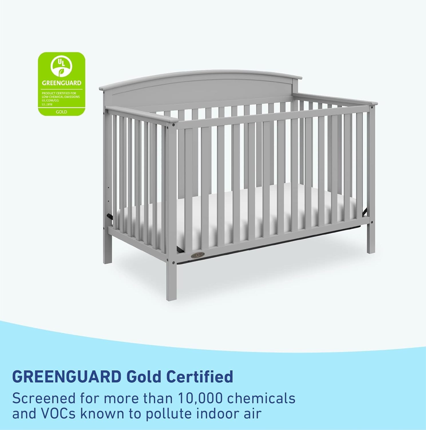 Graco Benton 5-In-1 Convertible Crib (Pebble Gray) – GREENGUARD Gold Certified, Converts from Baby Crib to Toddler Bed, Daybed and Full-Size Bed, Fits Standard Full-Size Crib Mattress