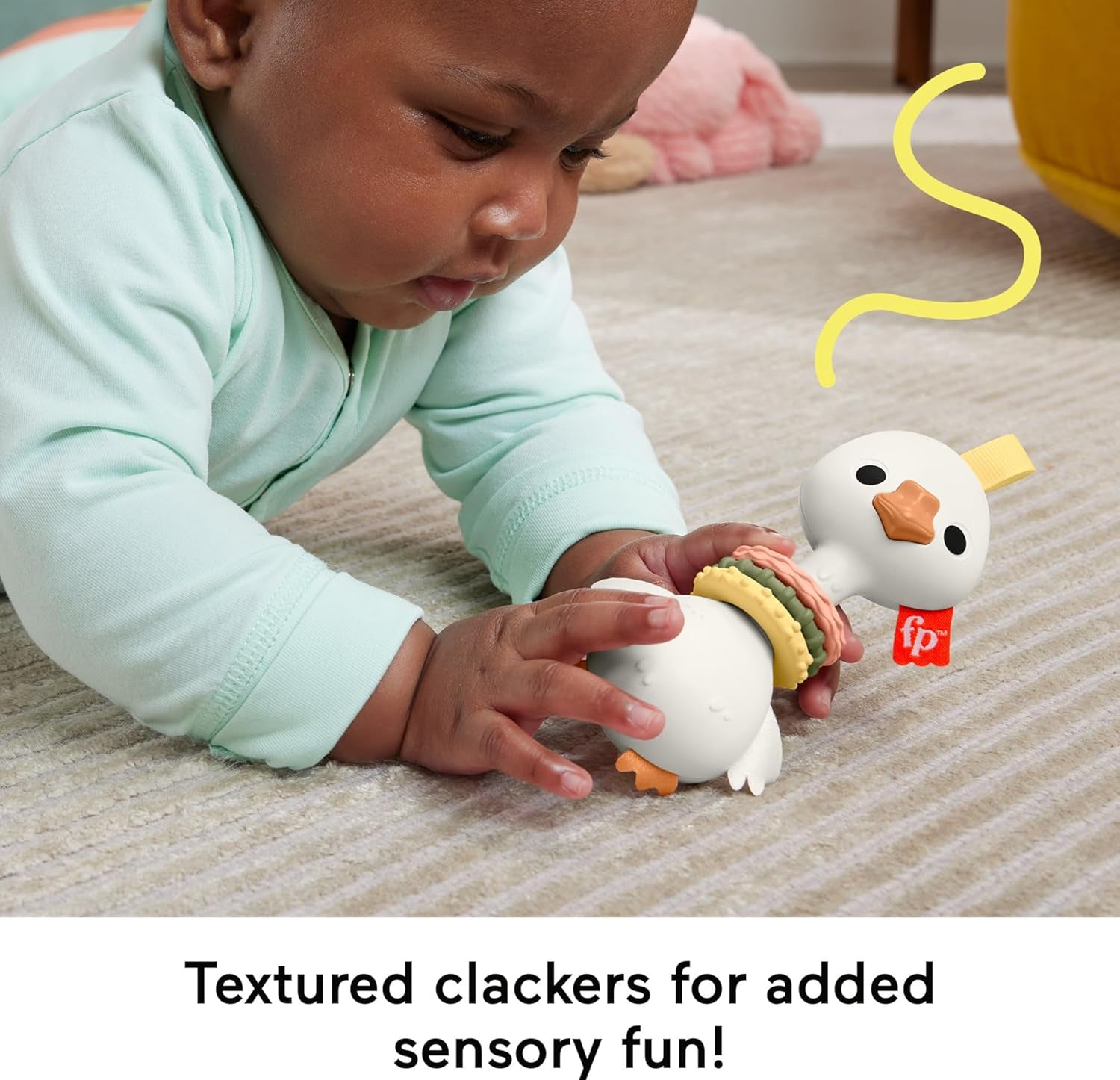 Fisher-Price Newborn Toy Clack & Quack Goose, Animal Themed Baby Rattle for Developmental Play Infants Ages 3+ Months