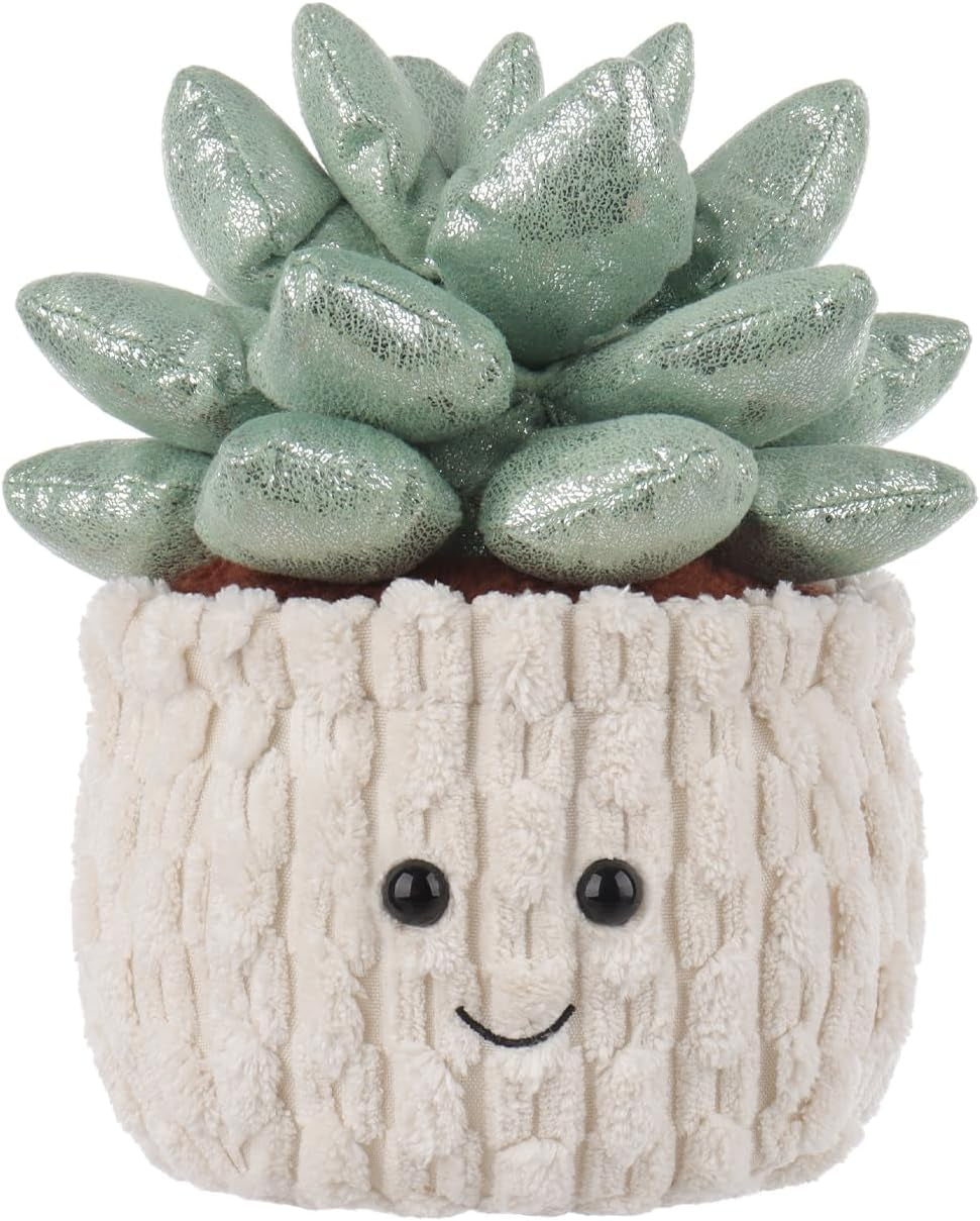 Apricot Lamb Potted Shiny Succulents Plush Stuffed Animals for Kids, Soft Cute Plush Toys for Baby Girl and Boy, Fluffy Potted Shiny Succulents Green 7.1 Inches