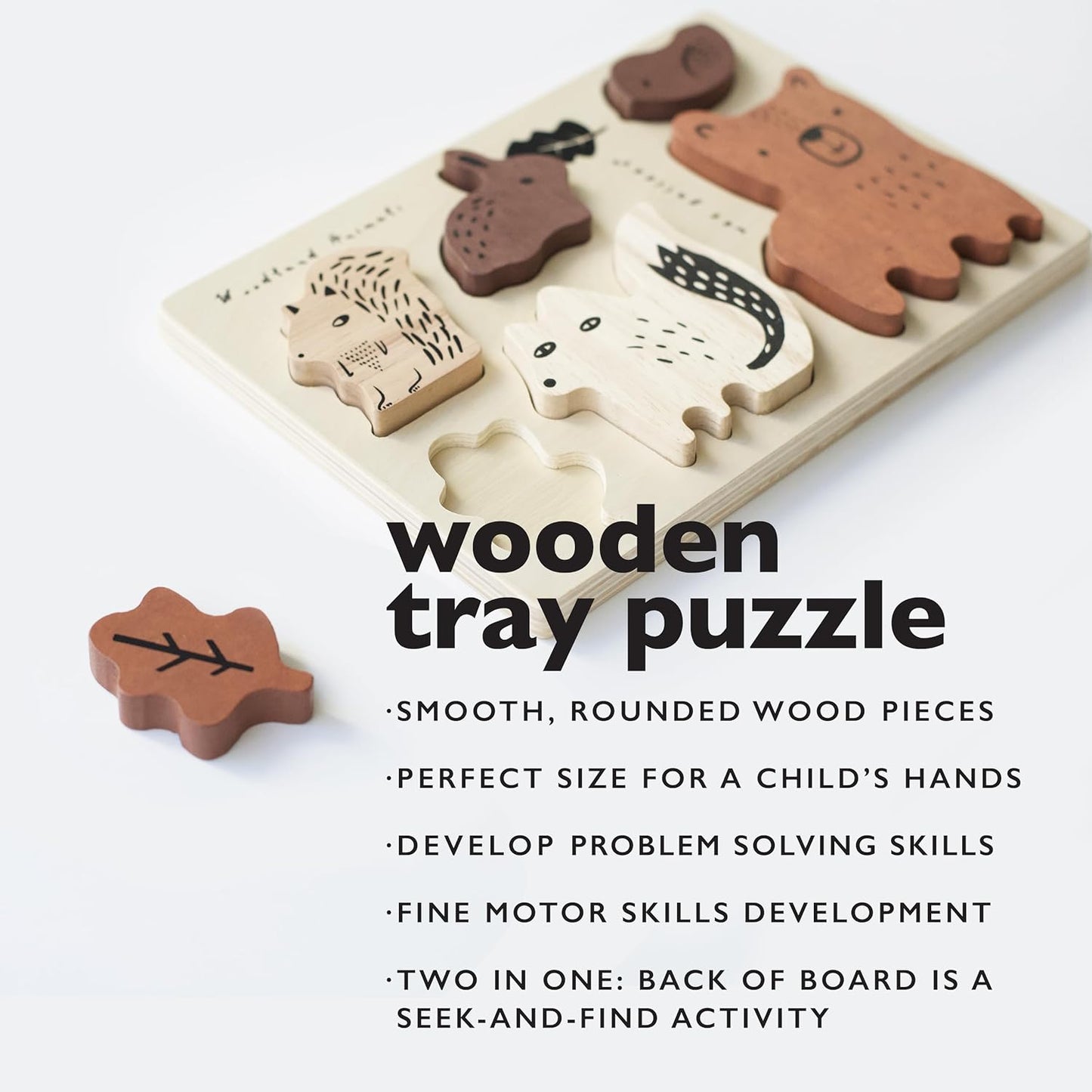 Wee Gallery Wooden Tray Puzzle Woodland Animals - Montessori Toys, Motor Skills Development, Early Learning Activity, Brain Games, Educational Toys for Kids, Toddler, Preschool Activities (Age 2 3 4)