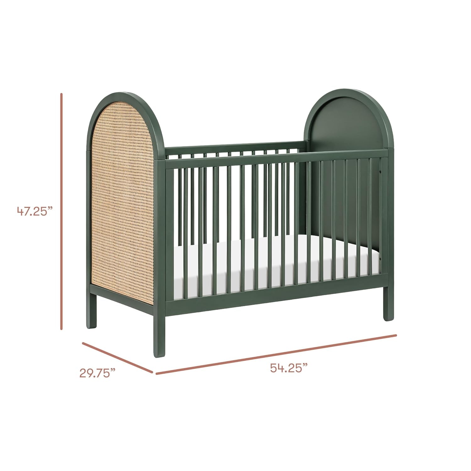 Babyletto Bondi Cane 3-In-1 Convertible Crib with Toddler Bed Conversion Kit in Forest Green with Natural Cane, Greenguard Gold Certified