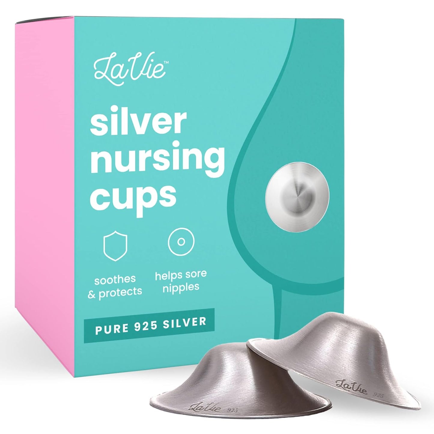 The Lavie 3-In-1 Warming Lactation Massager Bundle with Lavie Silver Nursing Cups, Soothing Protection for Nursing Nipples, Calming Relief for Breastfeeding Moms, Silver Nipple Covers All Natural