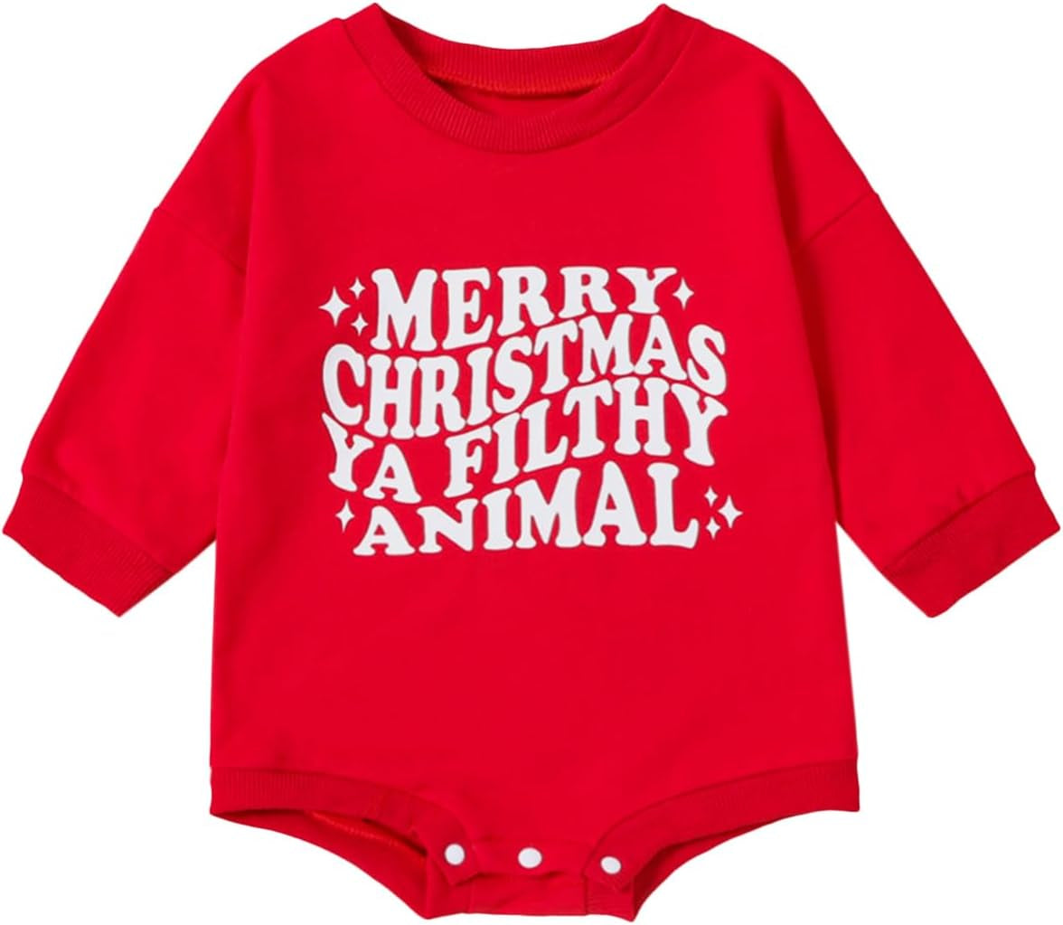 Baby Girl Boy Christmas Clothes Letter Print Sweatshirt Romper Infant Long Sleeve Bubble Romper Winter Outfit