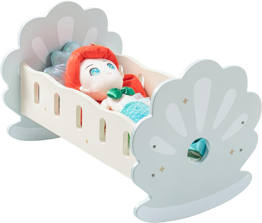 ROBUD Wooden Baby Doll Crib, Baby Doll Bed with Cozy Bedding, Fits up to 18 Inch Doll Accessories (Blue)