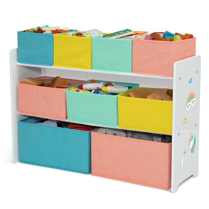 Delta Children Deluxe Multi-Bin Toy Organizer with Storage Bins - Greenguard Gold Certified, White with Blue/Orange/Pastel Bins