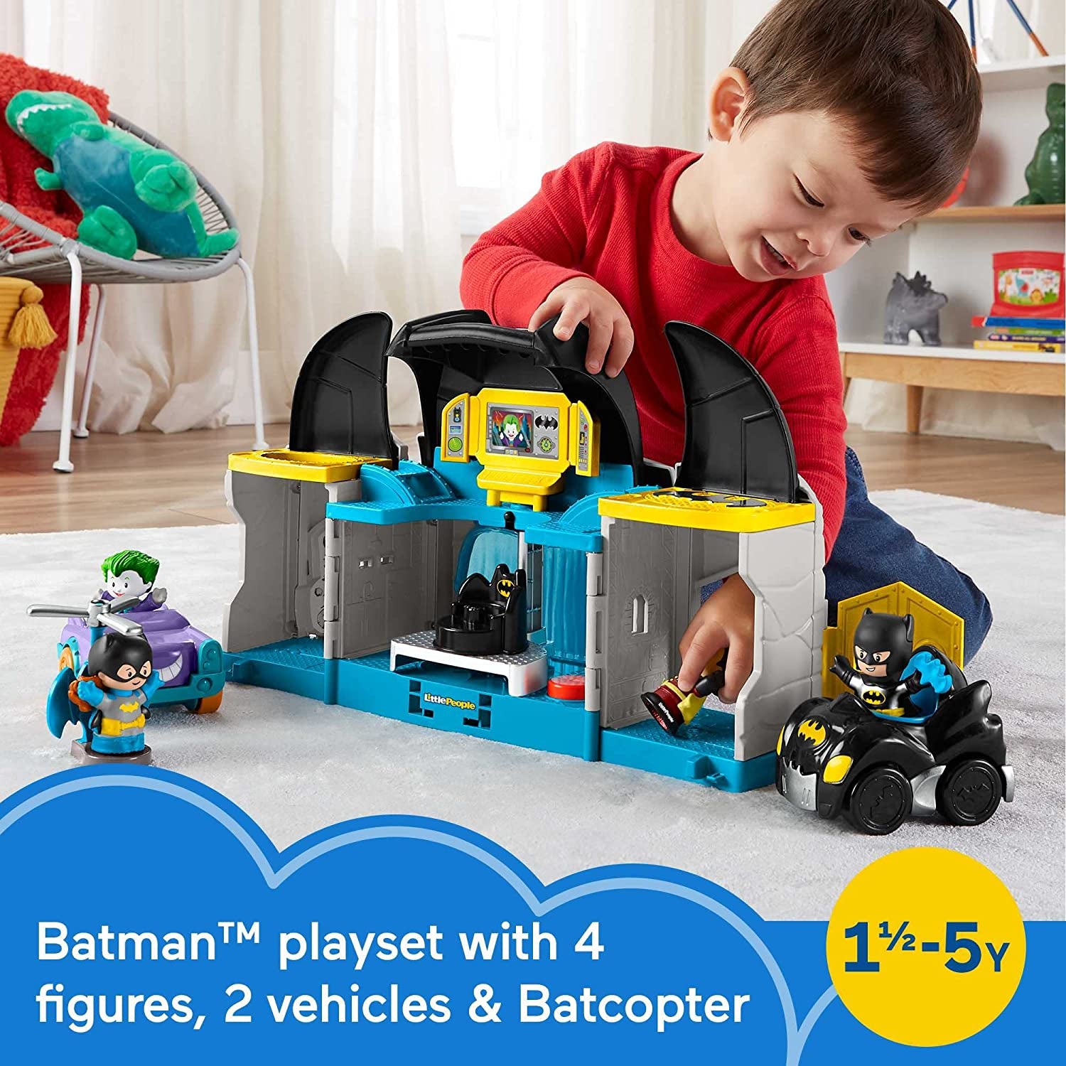 Fisher-Price Little People DC Super Friends Toddler Toy Deluxe Batcave Playset with Batman Figure for Pretend Play Ages 18+ Months (Amazon Exclusive)