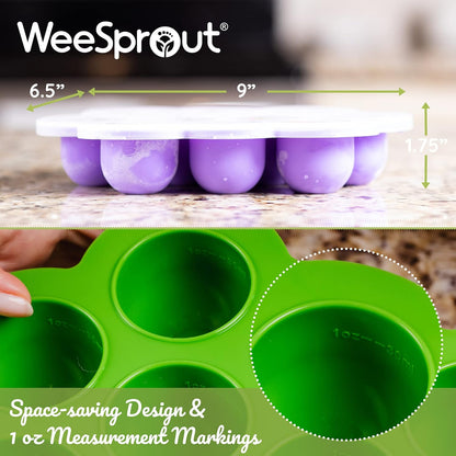 Weesprout Silicone Freezer Tray with Clip on Lid Perfect Food Storage Container for Homemade Baby Food, Vegetable, Fruit Purees, and Breast Milk (Bright Yellow, Ten 1.5 Ounce Sections)