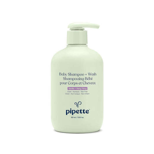 Pipette Baby Shampoo and Body Wash - Vanilla + Ylang Ylang, Tear-Free Bath Time, Hypoallergenic, Moisturizing Plant-Derived Squalane, Non-Toxic, Sulfate Free, 11.8 Fl Oz