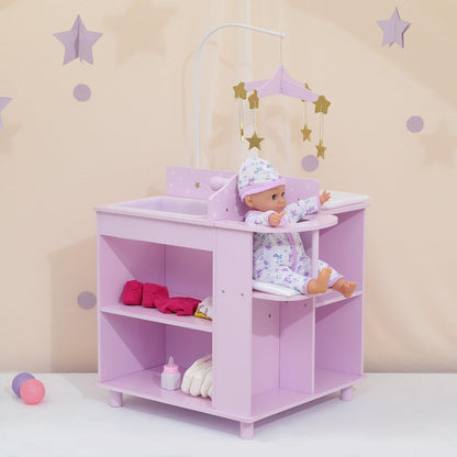 Olivia'S Little World Baby Doll Changing Station with Built-In Baby Doll High Chair, Closet, Shelves, Sink, Overhead Mobile, & Baby Doll Clothing Hangers for up to 18 Inch Dolls, Purple Stars