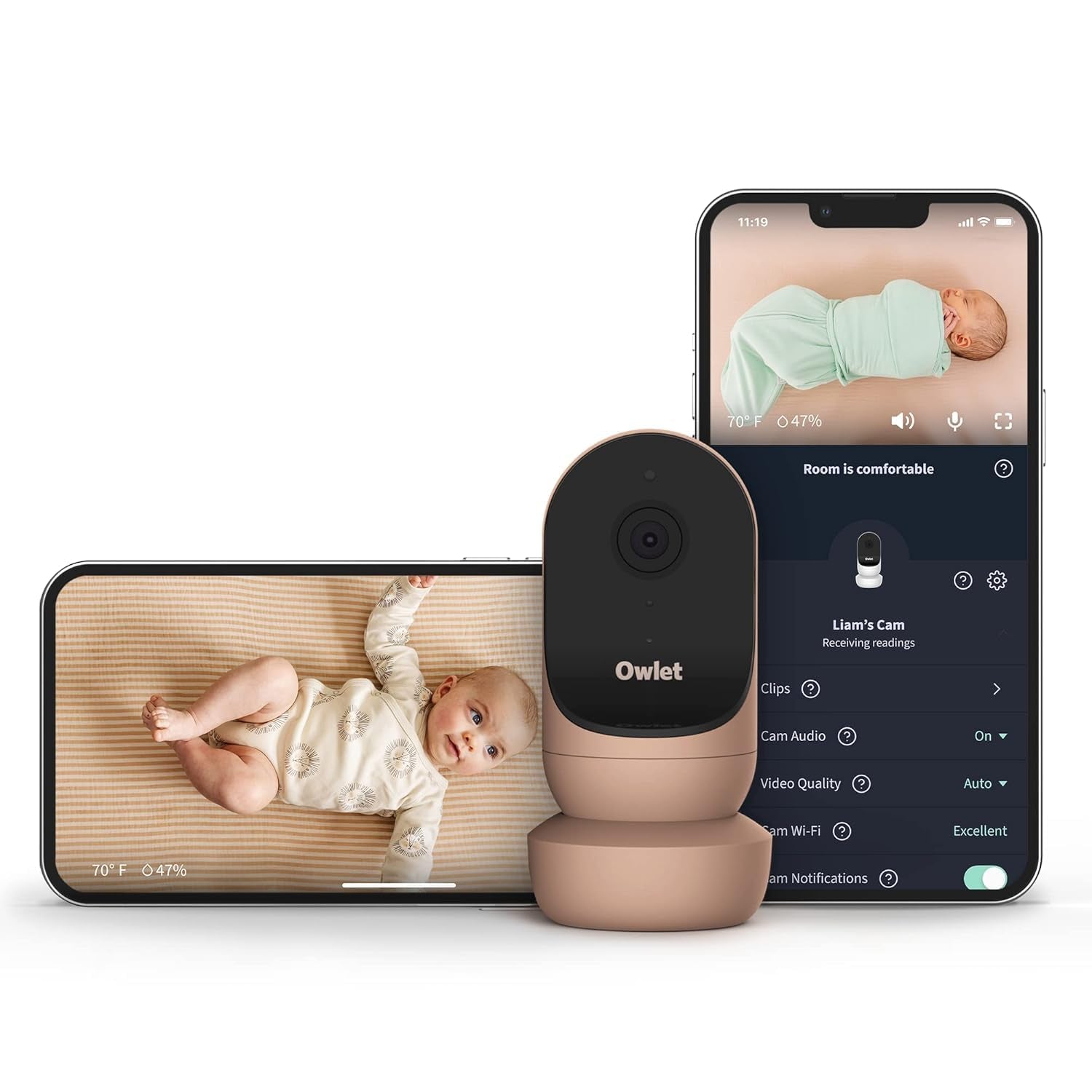 Owlet Cam 2 - Smart Baby Monitor Camera - Stream Secure HD Video and Audio with Night Vision, 4X Zoom, Wide Angle View and Sound, Motion and Cry Notifications - Dusty Rose